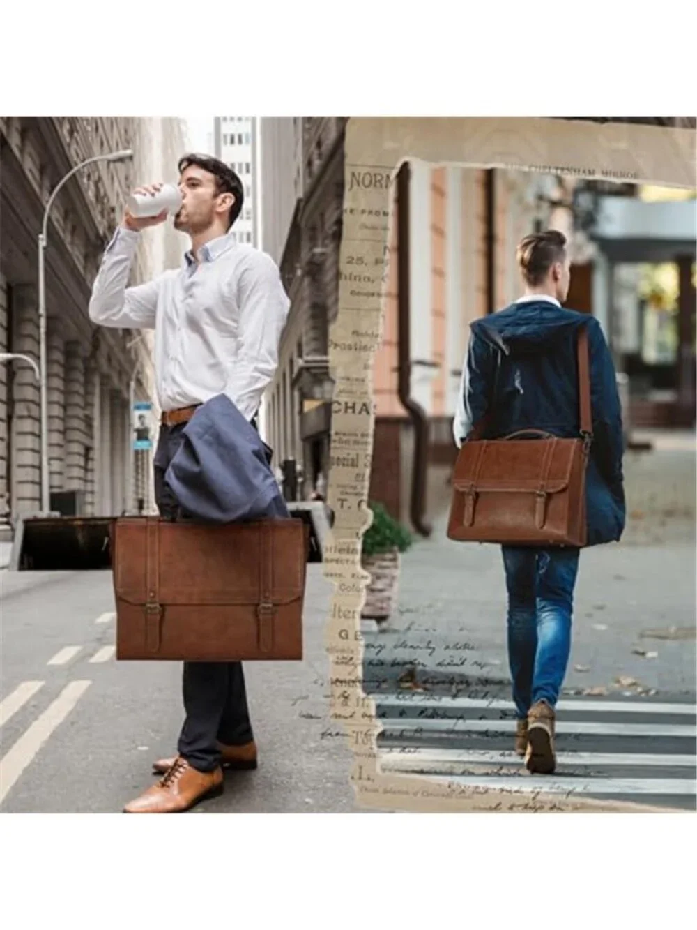 Men's Messenger Bag 15.6 inch Vintage Leather Waterproof Laptop Briefcase